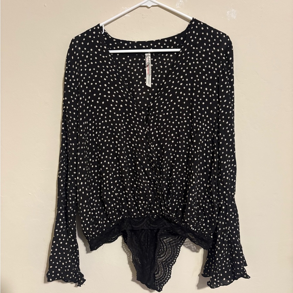 Free People Black and White Polka Dot Top